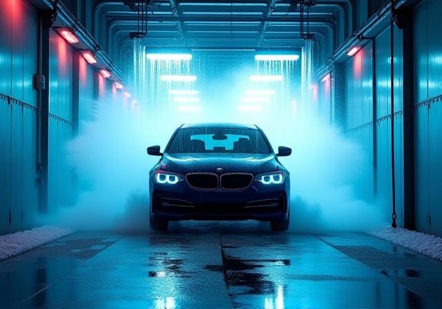 Lavage automatique de voiture dans un tunnel moderne